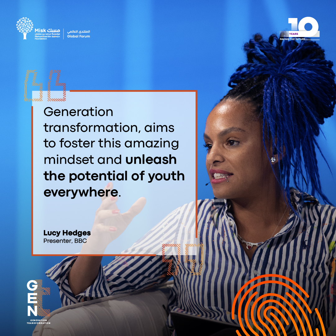 Misk_Global's tweet photo. .@BBC_Travel presenter @lucyhedges believes fostering youth via #GenerationTransformation will lead to unmatched results in realized potential. #MGF22 #BridgingGenerations https://t.co/mrn7cIPMdL