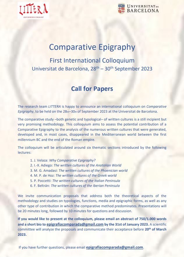 CFP: First International Colloquium Comparative Epigraphy, October 2023 epigraphy-info.github.io//news/2022/11/… via @epigraphy_info #epigraphy #digitalepigraphy