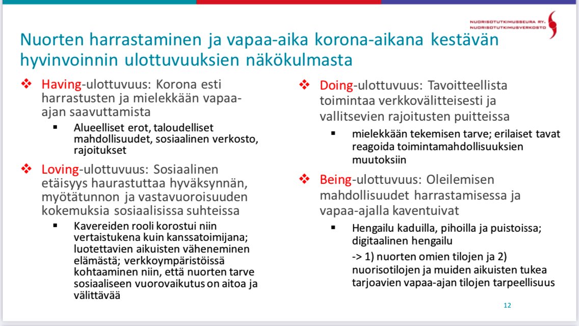 Sofia Laine 🕊 (@sofia_laine_) on Twitter photo #NuortenElinolot julkaistu 🥳! Tässä yhden dian verran tiivistettynä tuloksiamme nuorten vapaa-ajasta ja harrastamisesta #korona’ajassa kestävän hyvinvoinnin neljän ulottuvuuden näkökulmista. <a href="/EilaKauppinen1/">Eila Kauppinen</a> <a href="/Nuorisotutkimus/">Nuorisotutkimusseura</a> <a href="/THLorg/">THL</a> #nuorisotutkimuspäivät #nuoret #vapaa_aika #NuortenElinolot julkaistu 🥳! Tässä yhden dian verran tiivistettynä tuloksiamme nuorten vapaa-ajasta ja harrastamisesta #korona’ajassa kestävän hyvinvoinnin neljän ulottuvuuden näkökulmista. <a href="/EilaKauppinen1/">Eila Kauppinen</a> <a href="/Nuorisotutkimus/">Nuorisotutkimusseura</a> <a href="/THLorg/">THL</a> #nuorisotutkimuspäivät #nuoret #vapaa_aika