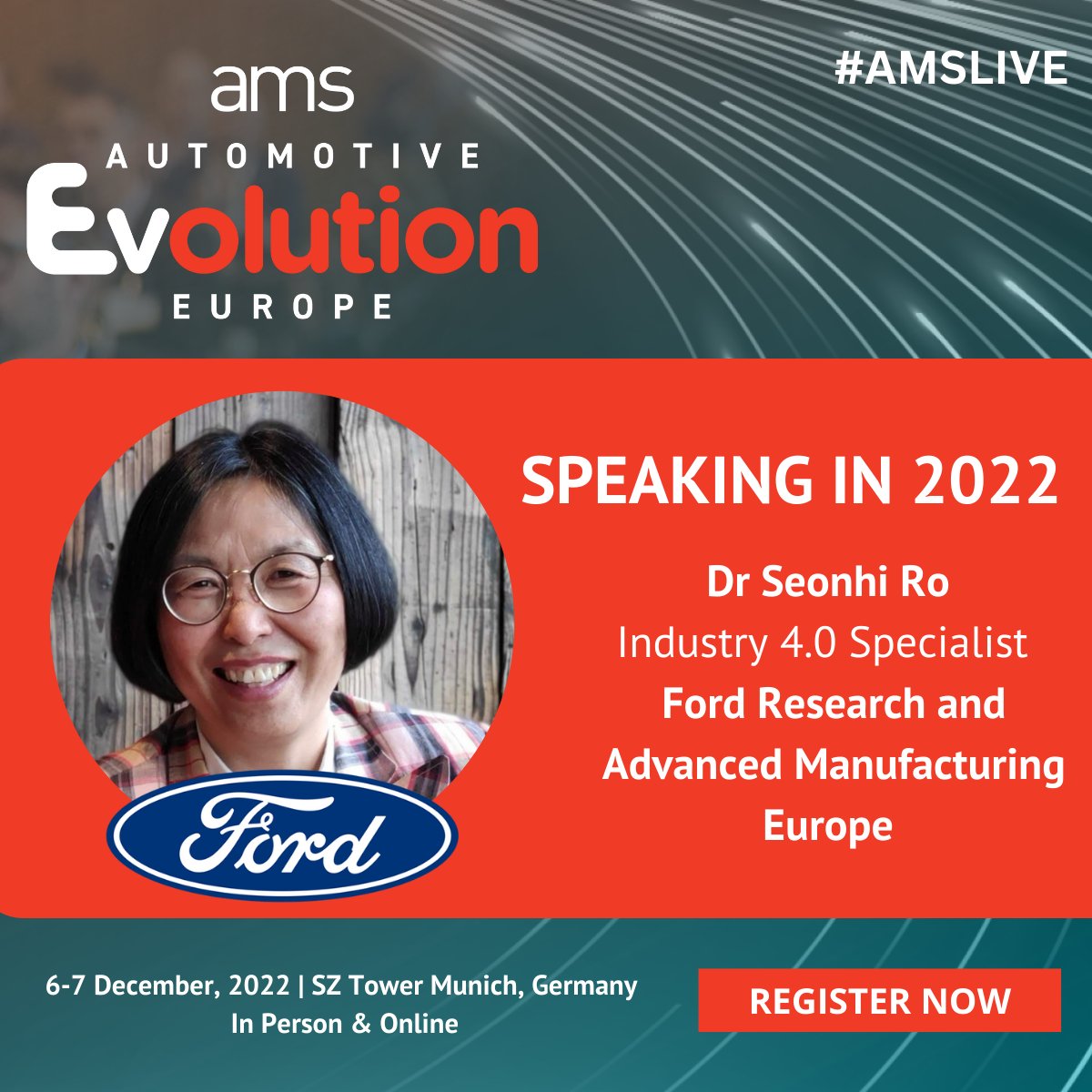 We’re excited that Seonhi Ro, Industry 4.0 Specialist at Ford Research and Advanced Manufacturing Europe will join Kjell Walöen from Volta Trucks in a session on engineering the future of manufacturing at AMS Automotive Evolution Europe. Register now > bit.ly/3U6mBvb