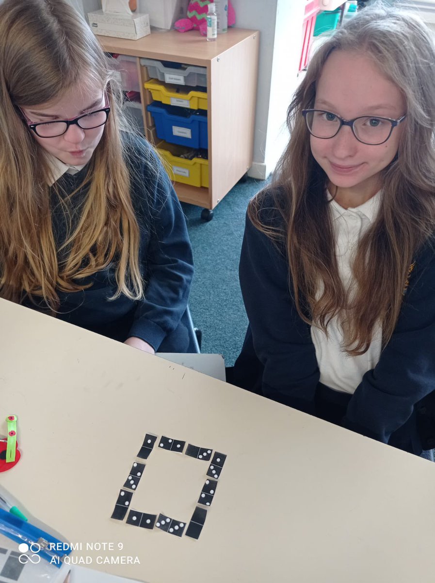 Millbrook_Sch's tweet photo. In Maths today, Year 6 put their problem solving skills to the test. Consolidating their learning on good starting points, students worked collaboratively to arrange a selection of dominoes squares so that each side had a total sum of 8. #hertsforlearning #nrich https://t.co/2yNM5WW6My