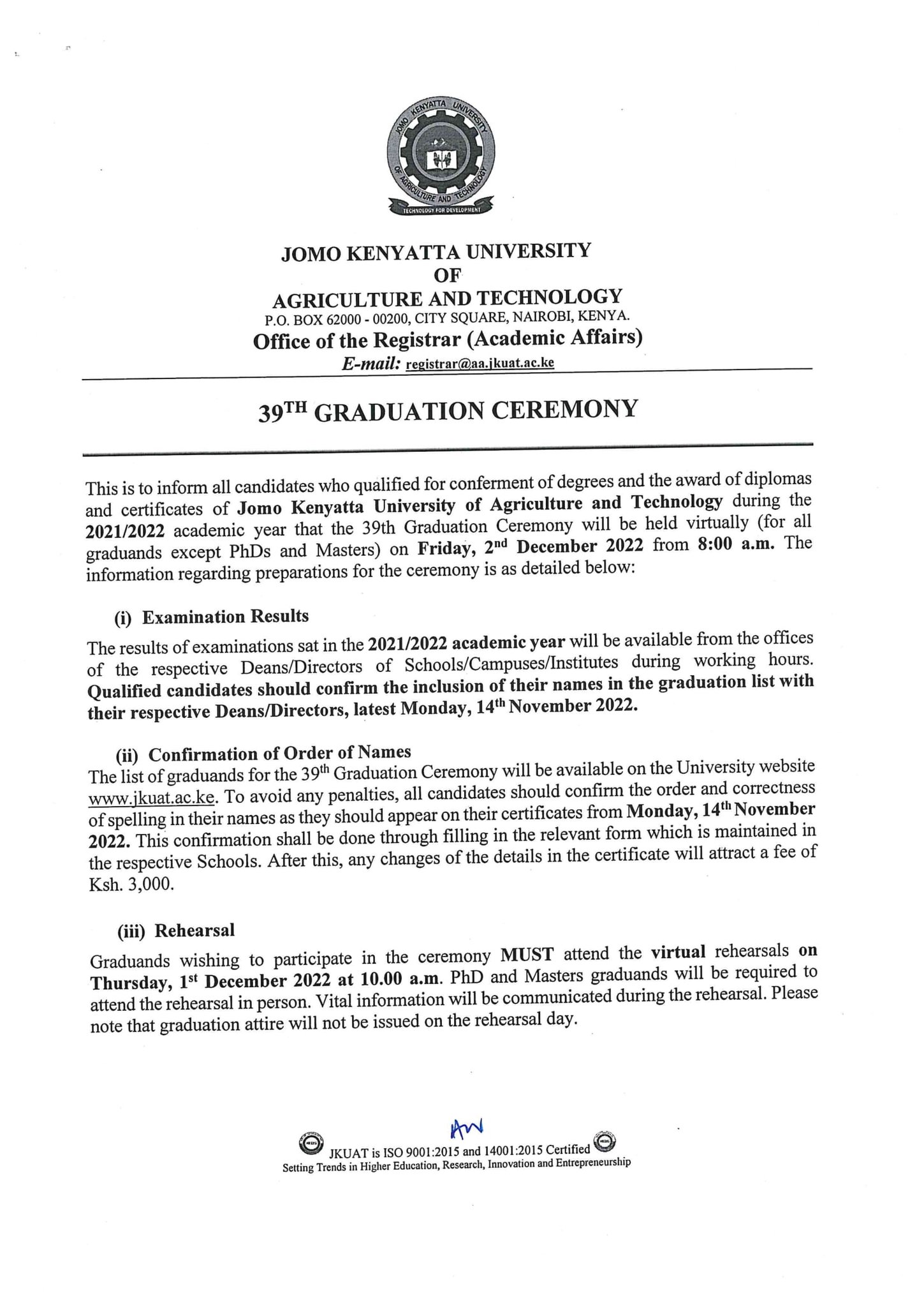 Discover JKUAT on Twitter "This is to inform all candidates who