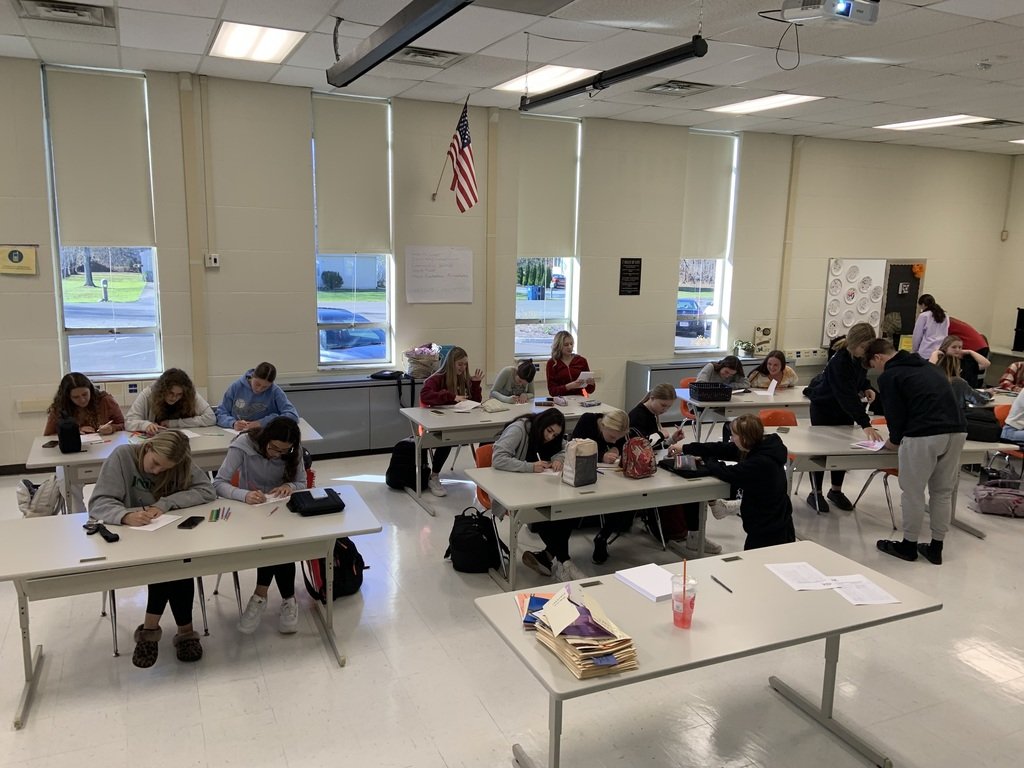 Members of our Family, Career and Community Leaders of America (FCCLA) are continuing the tradition of making Veterans Day cards for our local veterans.  We had 60 members volunteer their time to help us this year!