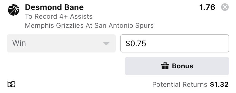 ozprops's tweet image. 0.75U - Bane o3.5 AST - hit in 8/10, SAS are bottom 3 in AST allowed