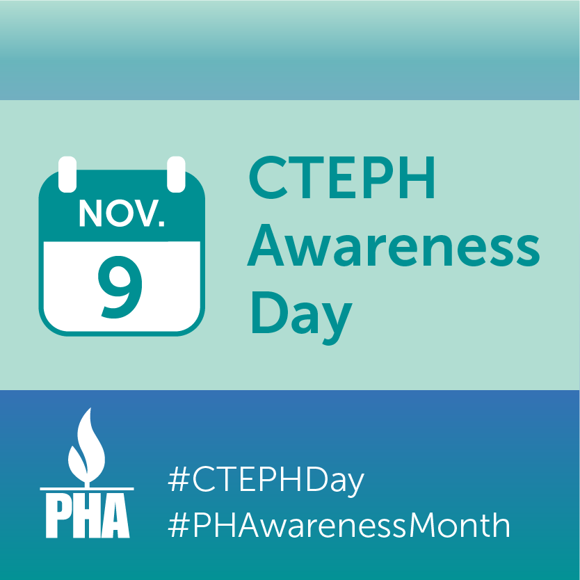 PHAssociation's tweet photo. Today is #CTEPH Awareness Day!  Don’t forget to tune into our Facebook Live at 2 p.m. EST as William Auger, M.D., and Angela Michelle discuss all things CTEPH. https://t.co/hgBQjuqjxU #PHacingtheFuture https://t.co/rpdh9srIay