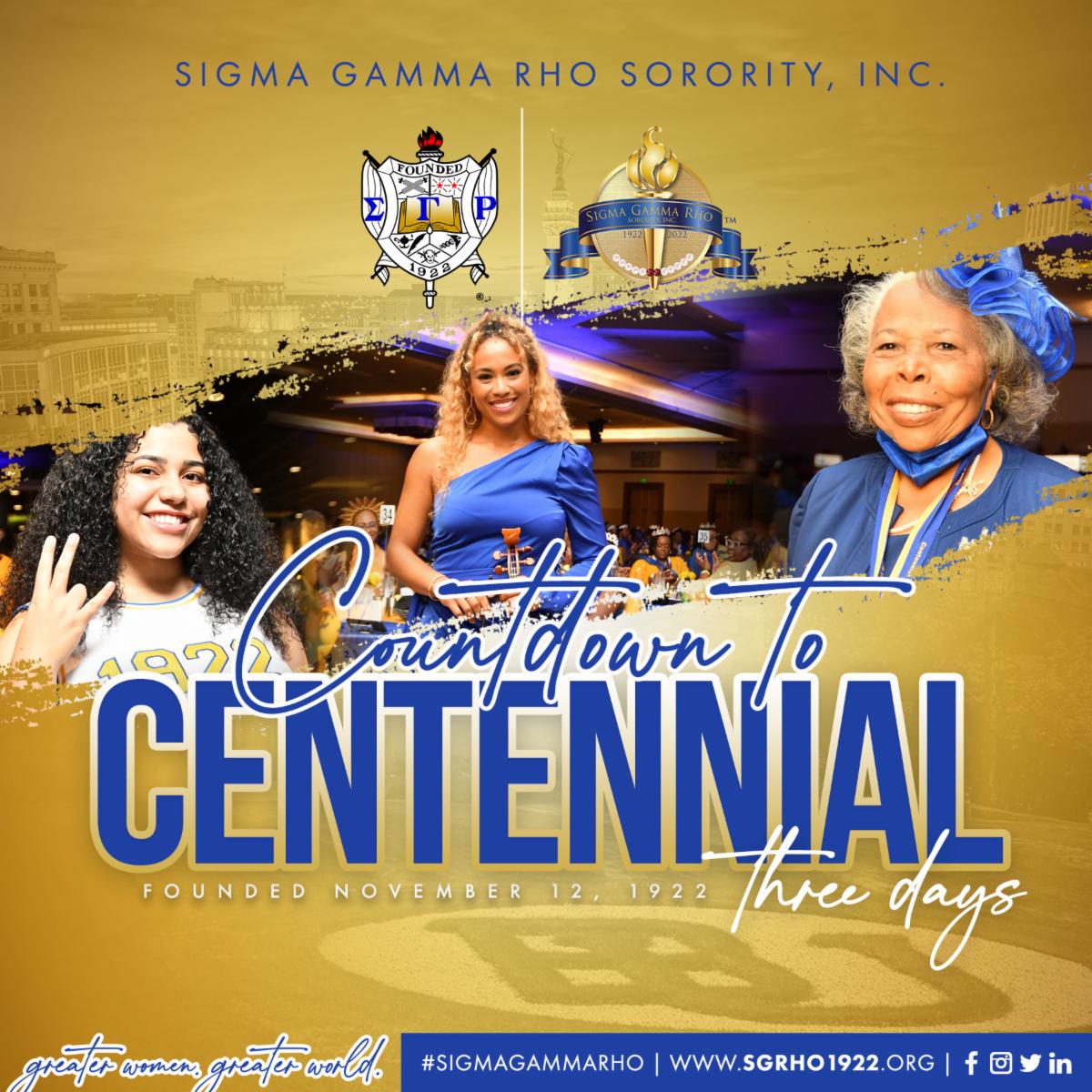 3 Days until Centennial! The excitement is real!

#SGRho100 #SGRhoCentennial #SigmaGammaRho #Greater