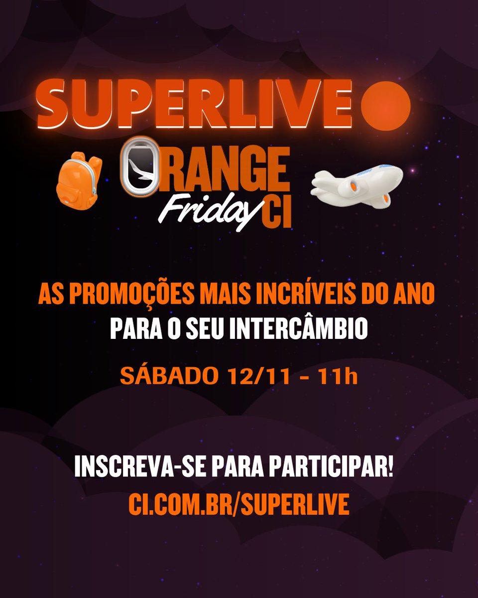 ci_intercambio's tweet photo. 🟠 Quer mais promoções? Participe da nossa Superlive e acompanhe em tempo real o lançamento de novas oportunidades imperdíveis para realizar o seu sonho de ser #ViajanteCI!

#intercambio #blackfiday #viagem #travel #live https://t.co/n0aM1FJ3xN