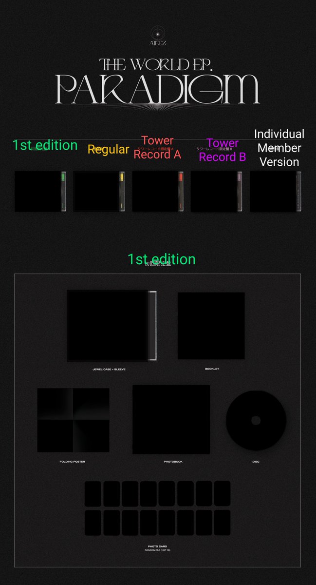 RandomnessGOs's tweet photo. #ATEEZ Paradigm GER EU GO
🏴☠️Japan POB PCs: Tower Records, HMV (holo)
🏴☠️Versions:
1st Press Edition = 23€
Regular = 18,30€
Member Cover = 14€
Tower Record Offline = 17,50€ (very limited spots)
🏴☠️dl:
1. batch 12. Nov 8pm CET
2.: 18. Nov
3. 24. Nov
info in thread
pls rt 🥰 https://t.co/OjJi1oPtPN