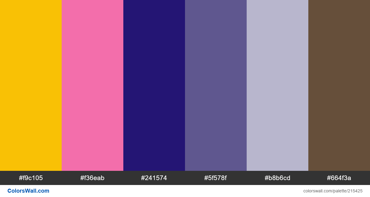 colorswall's tweet photo. Doctor letter health care colors #f9c105, #f36eab, #241574, #5f578f, #b8b6cd, #664f3a #colors #palette https://t.co/Sd5JgoYa7S https://t.co/ekYRk0kjTD