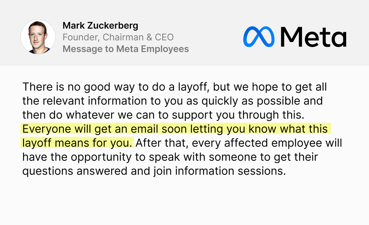 $META just announced a mass layoff, firing 11,000+ of its employees ...
