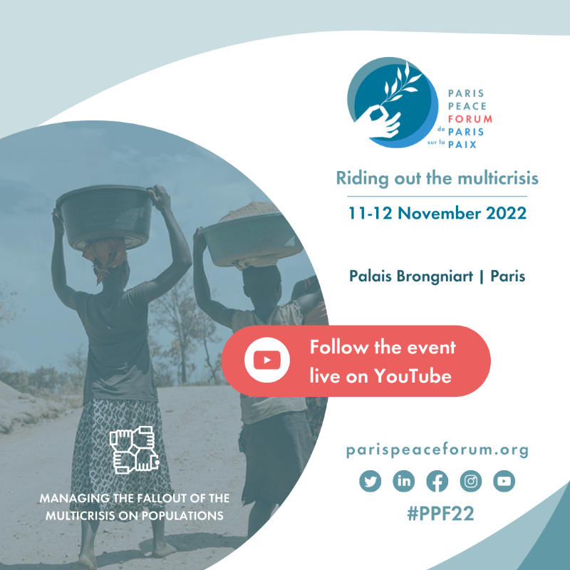 ParisPeaceForum's tweet photo. 🗓️On 11-12 November, follow the 2022 @ParisPeaceForum #PPF22 live on YouTube 🔗 https://t.co/vWO3zOxsx6

⚡️🌍 Taking into account the far-reaching &amp; combined effects of crises across the world on people &amp; global cooperation, the program will focus on Riding out the multicrisis ↓