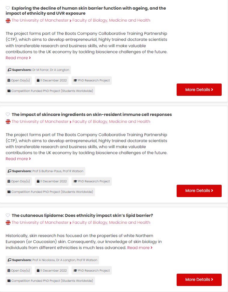 WatsonDermLab's tweet photo. Exciting PhD opportunities @OfficialUoM @FBMH_DocAcad in Manchester - part of the @BBSRC CTP programme with @BootsNo7. Deadline for applications 11 Dec 22. #friends please RT 🙏 https://t.co/Zb6PFb6DJW