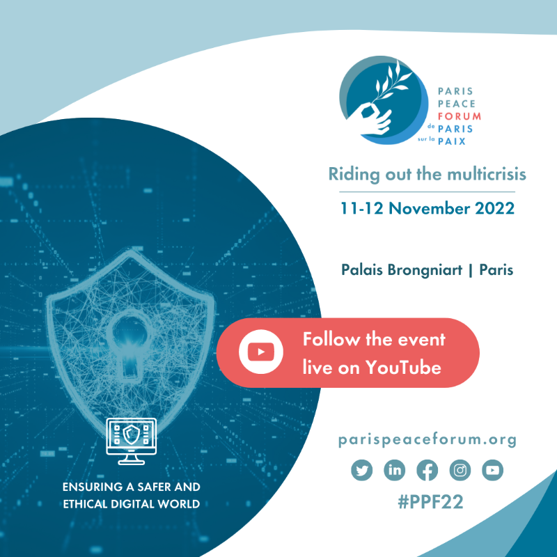 ParisPeaceForum's tweet photo. 🗓️On 11-12 November, follow the 2022 @ParisPeaceForum #PPF22 live on YouTube 🔗 https://t.co/vWO3zOxsx6

⚡️🌍 Taking into account the far-reaching &amp; combined effects of crises across the world on people &amp; global cooperation, the program will focus on Riding out the multicrisis ↓