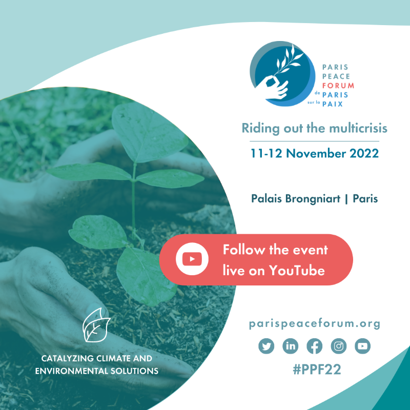 ParisPeaceForum's tweet photo. 🗓️On 11-12 November, follow the 2022 @ParisPeaceForum #PPF22 live on YouTube 🔗 https://t.co/vWO3zOxsx6

⚡️🌍 Taking into account the far-reaching &amp; combined effects of crises across the world on people &amp; global cooperation, the program will focus on Riding out the multicrisis ↓