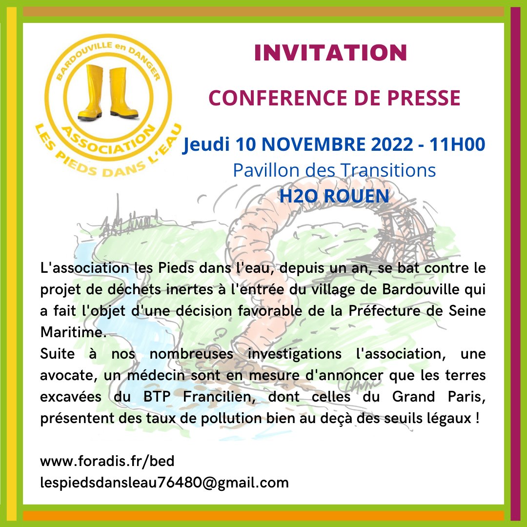 piedsdansleau76's tweet photo. [#CommuniquéDePresse] J-1 L'association @piedsdansleau76 lanceur d'alerte sur la #pollution de l'#environnement Jeudi 10 novembre 2022 à 11h - H2O - Rouen. Journalistes munis d'une carte de presse, soyez présents ! Révélations preuves à l'appui @afpfr @RegionNormandie #AFP https://t.co/keHe2dAUw0