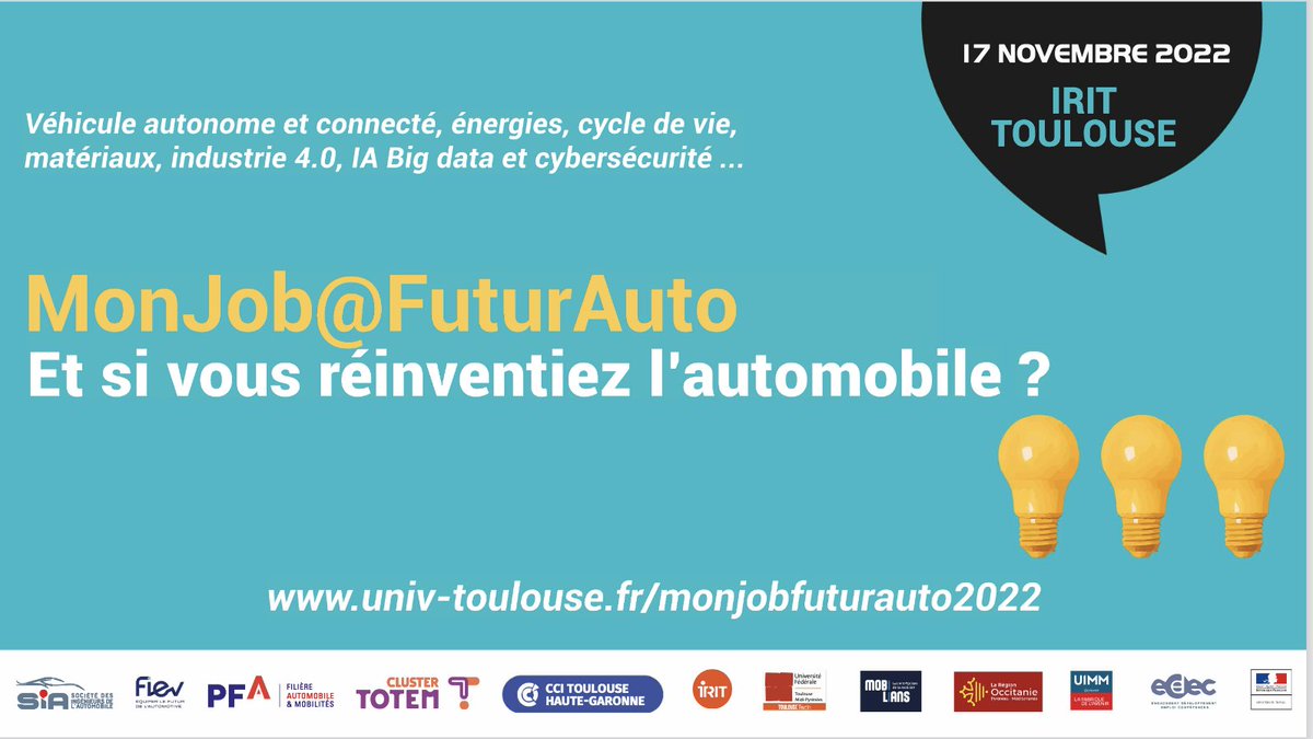 UT3PaulSabatier's tweet photo. Mon Job@FuturAuto #Occitanie : une journée pour les étudiantes et les étudiants, dédiée #automobile et #mobilité
🗓️ jeudi 17/11 10h à 17 h
📍@IRIToulouse campus Toulouse Rangueil
Avec les entreprises filière auto et domaines connexes.
#ToulouseTech
https://t.co/d56ryFl2l5 https://t.co/uP3mWcXaRt