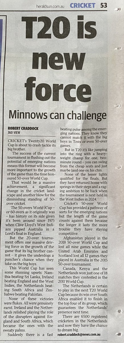 Good article by Crash Craddock <a href="/KenGodsman/">Kenny Godsman</a> The Associates have proven they clearly belong in the T20 World Cup and if given a proper opportunity would do same at ODI level.