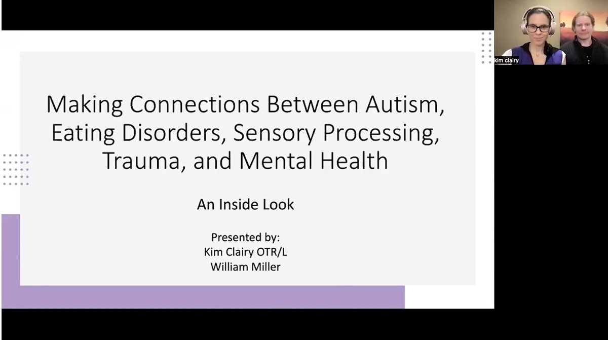 SINetwork's tweet photo. This #SIE2022 presentation highlights the importance of trying to understand #Autistic individuals and other individuals with #SensoryProcessing differences and meet their #Sensory needs. Kim Clairy, an #Autistic OT shares her experiences of trauma & having an eating disorder. https://t.co/3ADox6pVXt