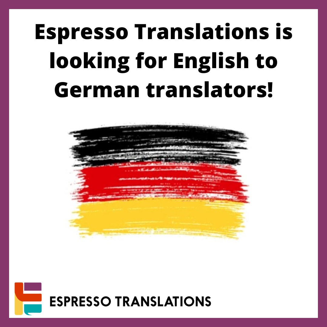 Espresso Translations is looking for English to German translators. If you're a native German speaker and fluent in English, get in touch to join our translation network

espressotranslations.com/work-with-us/

#translation #translationagency #workwithus #translationwork