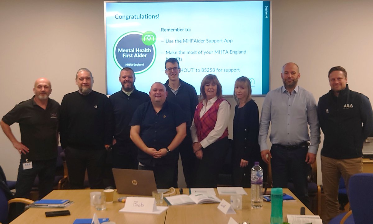 Congratulations to the leadership teams <a href="/AAElectricalUK/">A&A Electrical</a> <a href="/TMP_Solutions/">TMP Solutions (Traffic Management Products Ltd)</a> <a href="/DewhurstLifts/">Dewhurst Ltd</a> on completing your #newmhfa training <a href="/MHFAEngland/">MHFA England®</a> with us yesterday. 2 fantastic days spent together! Leading the way in your industry on #wellbeing at work.