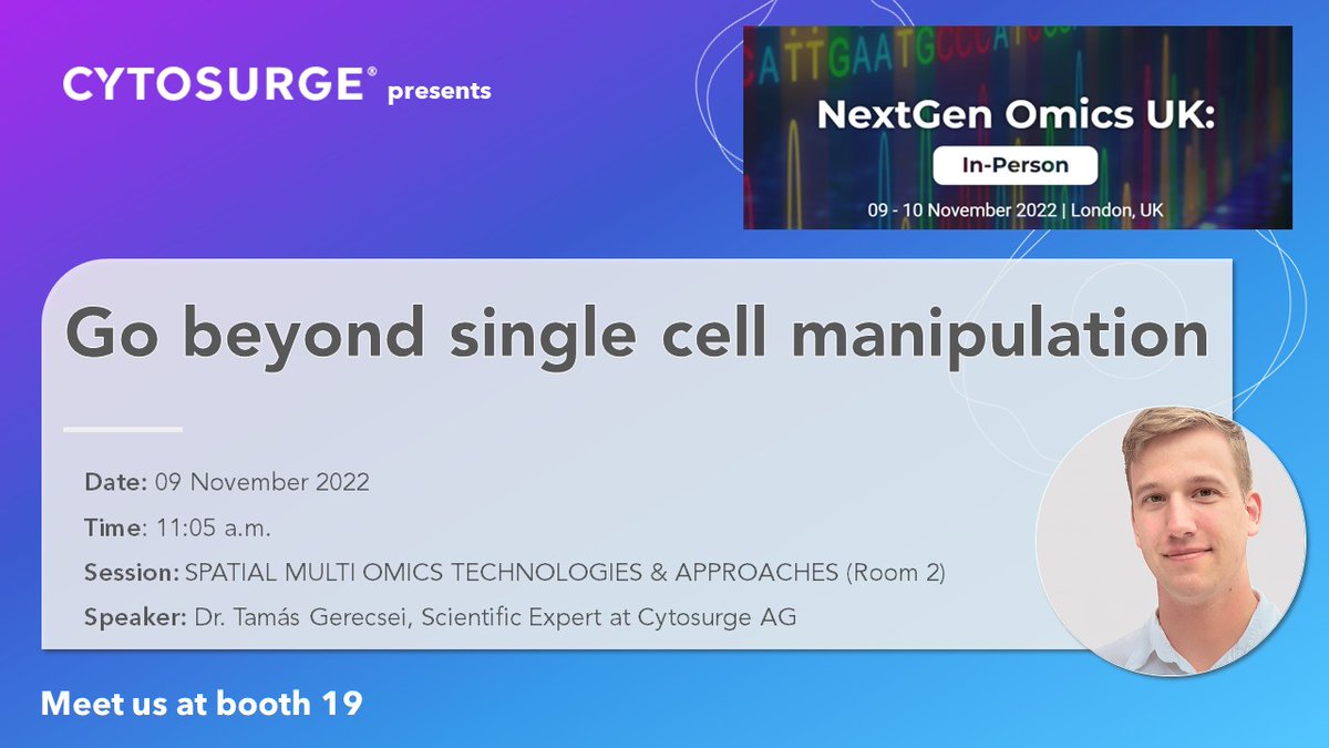 Hello from #NextGenOmicsUK!
Curious to know how #FluidFM technology can be used for semi-automated biopsy collection from live #singlecells for #omics analysis?

Don't miss our talk this morning #OmicsSeries22!
📅Today 11:05 am
 📍 Room 2