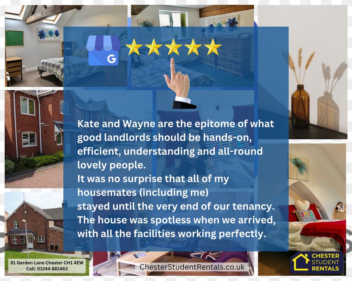 ChesterRentals's tweet photo. Chester Student Rentals are at the top of Google My Business listings, accepting reservations of rooms for September 2023/2024
Click this link to see our reviews from our students today! 
https://t.co/x1O7iE8QgH https://t.co/ngMAfu8T4l