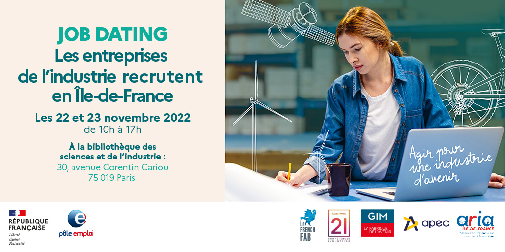 #Agenda - La semaine de l'industrie

Dans le cadre de la semaine nationale de l'industrie, @poleemploi_IDF et ses partenaires se mobilisent et proposent plusieurs événements : visites d'entreprises, un salon en ligne, #jobdating

📆 Du 14/11 au 2/12
👉 plmpl.fr/c/rPHhW