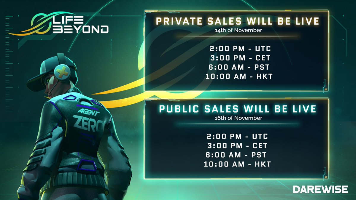 LifeBeyond's tweet image. 🚨 Announcement time 🗓
1️⃣ The 𝗽𝘂𝗯𝗹𝗶𝗰 𝘀𝗮𝗹𝗲 of the Agent Zero Jacket will open on Wednesday, November 16th.
2️⃣ The exclusive 𝗽𝗿𝗶𝘃𝗮𝘁𝗲 𝘀𝗮𝗹𝗲 for our Trooper Key holders will begin on Monday, November 14th.
See you soon, Agents! 🧥