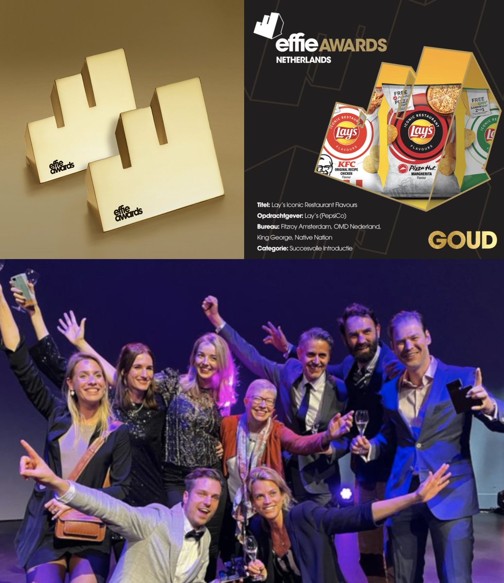 jurbaart's tweet photo. Goud. Goud. Goud.
Met Pepsico Lays bij de Effie Awards.
5 jaar na onze gouden Effie voor Doritos nu weer goud.
Zo trots op het team. https://t.co/sspVJwABtl