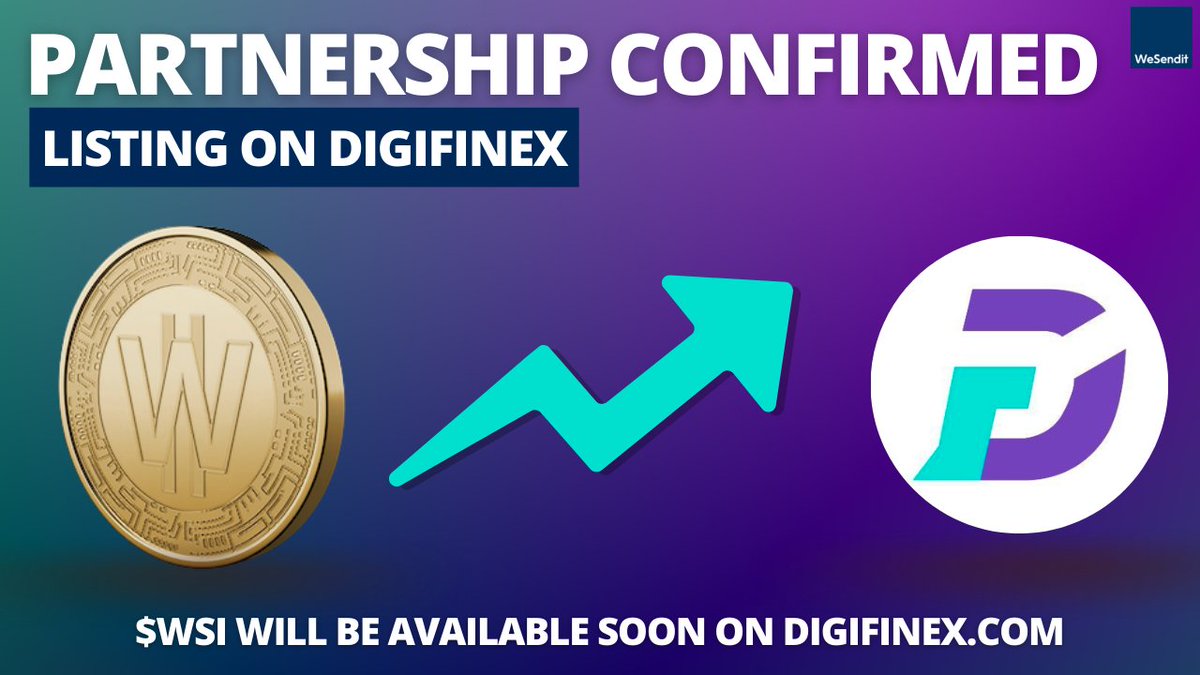 WeSendit - Filetransfer & Web3 Storage Aggregator (@wesendit) on Twitter photo 📣📣ANNOUNCEMET📣📣
Partnership confirmed
<a href="/DigiFinex/">DigiFinex Global</a>
$WSI will be listed on DigiFinex. Stay tuned for more! 🚀
New Coin $WSI will be #available on #Digifinex
<a href="/WeSendit/">WeSendit - Filetransfer & Web3 Storage Aggregator</a> soon⏰
💡Details: bit.ly/3EguTKO
#wesendit #digifinex #listing #partnership 📣📣ANNOUNCEMET📣📣
Partnership confirmed
<a href="/DigiFinex/">DigiFinex Global</a>
$WSI will be listed on DigiFinex. Stay tuned for more! 🚀
New Coin $WSI will be #available on #Digifinex
<a href="/WeSendit/">WeSendit - Filetransfer & Web3 Storage Aggregator</a> soon⏰
💡Details: bit.ly/3EguTKO
#wesendit #digifinex #listing #partnership