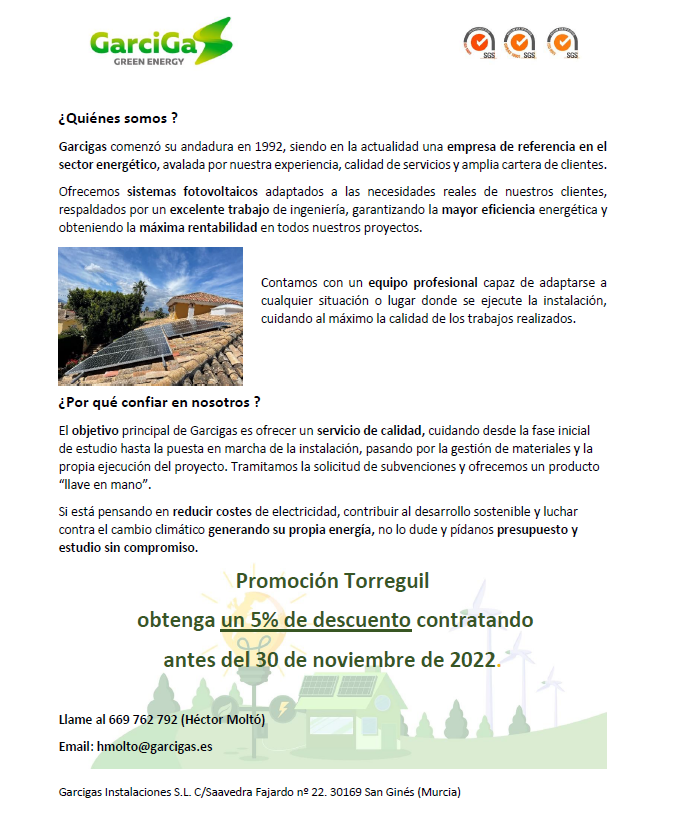 Buenos días a todos, aquí os traemos un descuento que GARCIGAS nos aplica al hacer la instalación de placas solares con ellos.

Os mantendremos informados de propuestas similares para que podáis aprovecharlas y valoréis diferentes ofertas.