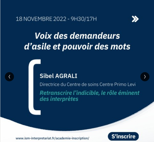 CentrePrimoLevi's tweet photo. "Retranscrire l’indicible, le rôle éminent des interprètes", vaste et primordial sujet que le Centre Primo Levi abordera le 18/11 avec @ISM_Inter  https://t.co/HXLYQP6Mhc 
#interpretariat #direlindicible https://t.co/QQkRnLh0sG