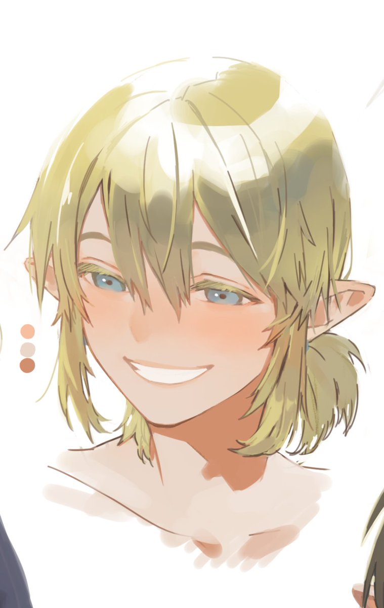 link smile pointy ears blue eyes 1boy blonde hair white background male focus  illustration images