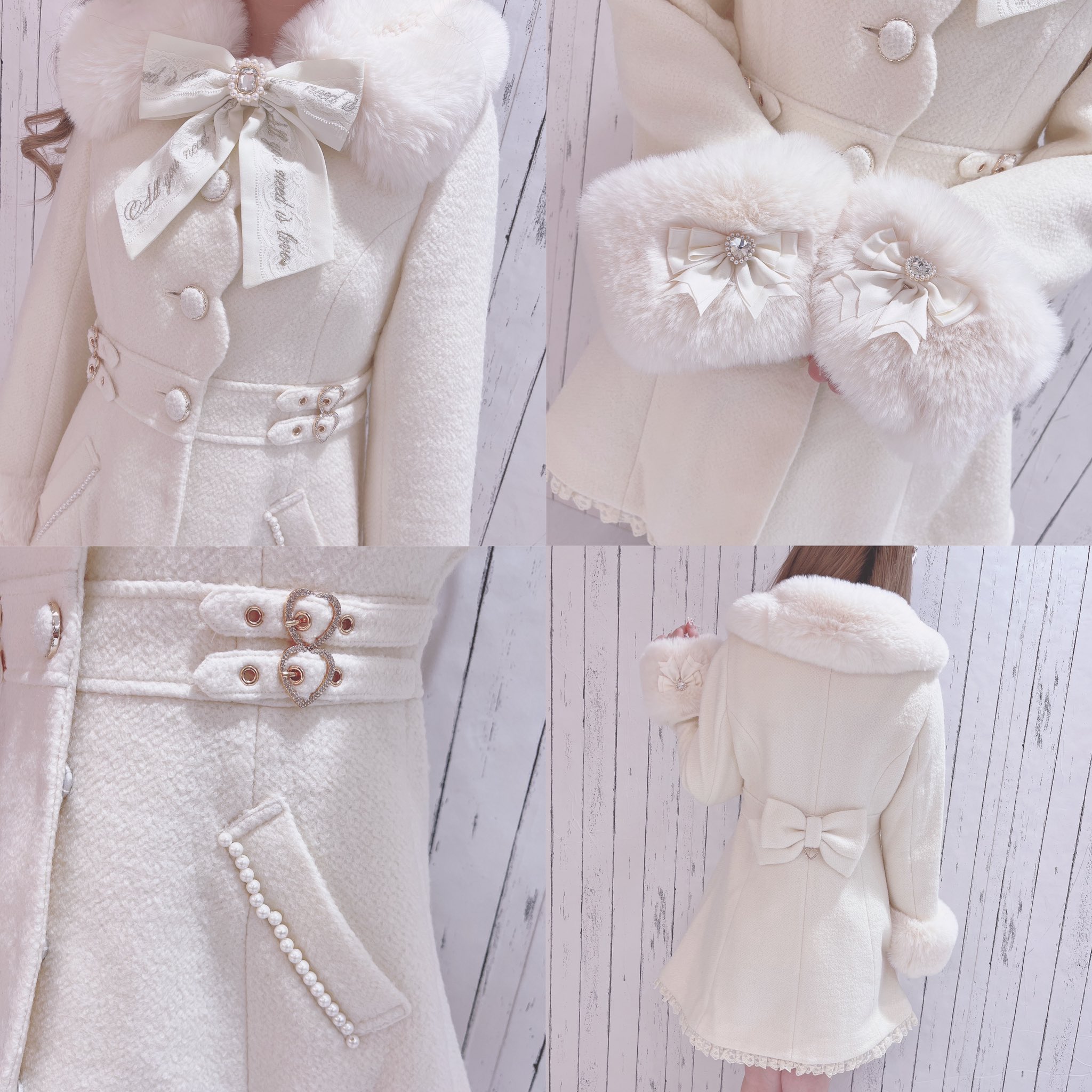 LIZLISA ダブルハートベルトメッセージコート ホワイト - 毛皮 LIZLISA ダブルハートベルトメッセージコート ホワイト - 毛皮