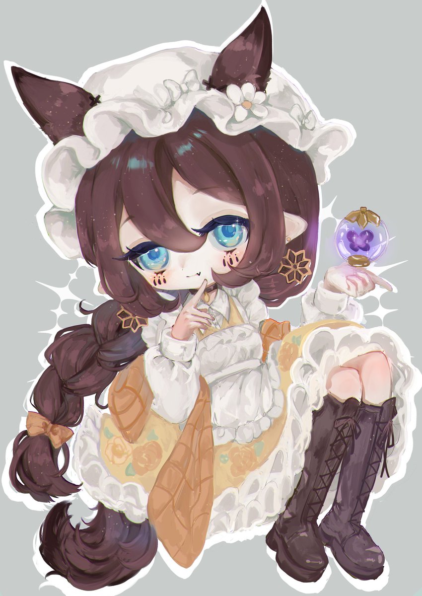 1girl solo animal ears blue eyes boots pointy ears brown hair  illustration images