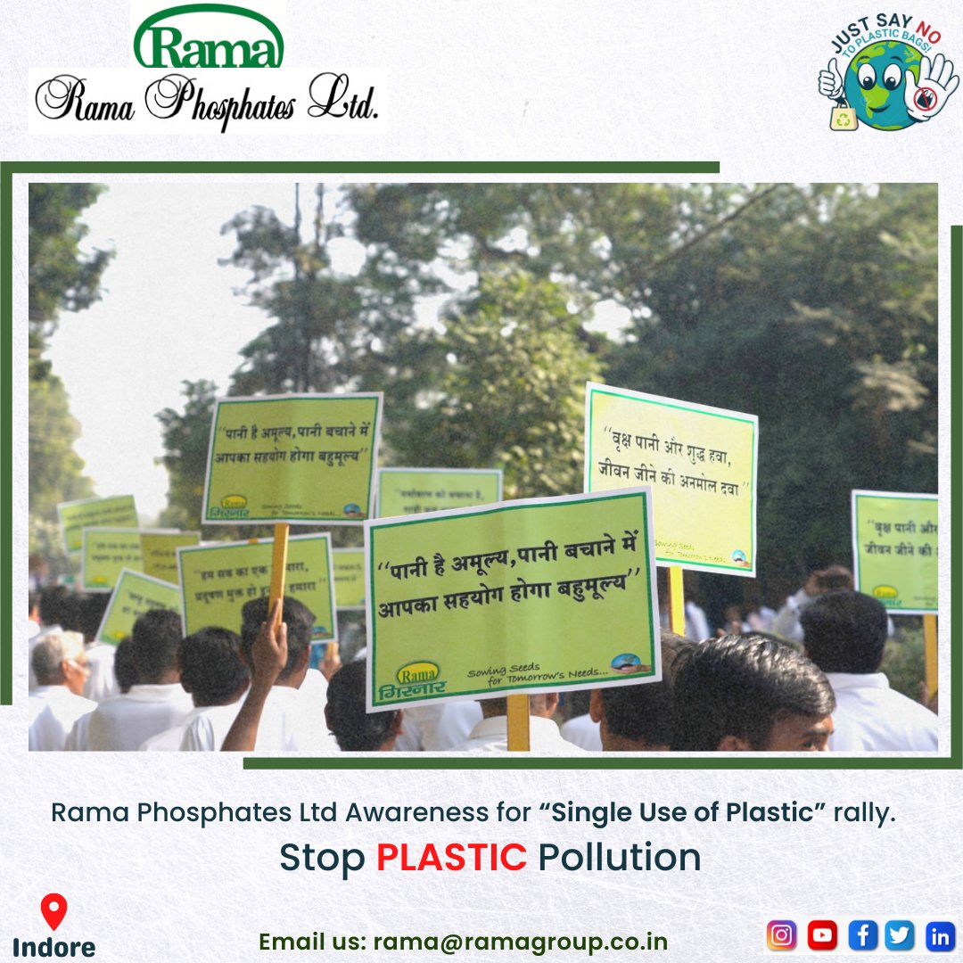 RamaPhosphates's tweet photo. @RamaPhosphates Limited, Indore Unit organized a Rally for Awareness of the “Single Use of Plastic” on the occasion of Madhya Pradesh Foundation Day on 1st November 2022 
#awareness #rally #plasticpollution #plasticfree #ocean #plasticfreeoceans  #sustainability #recycle https://t.co/KyRL1QfnNG