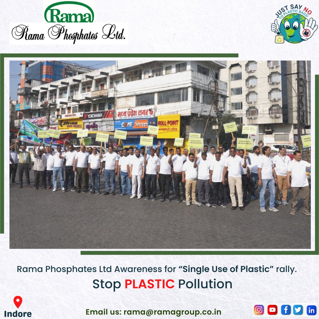 RamaPhosphates's tweet photo. @RamaPhosphates Limited, Indore Unit organized a Rally for Awareness of the “Single Use of Plastic” on the occasion of Madhya Pradesh Foundation Day on 1st November 2022 
#awareness #rally #plasticpollution #plasticfree #ocean #plasticfreeoceans  #sustainability #recycle https://t.co/KyRL1QfnNG