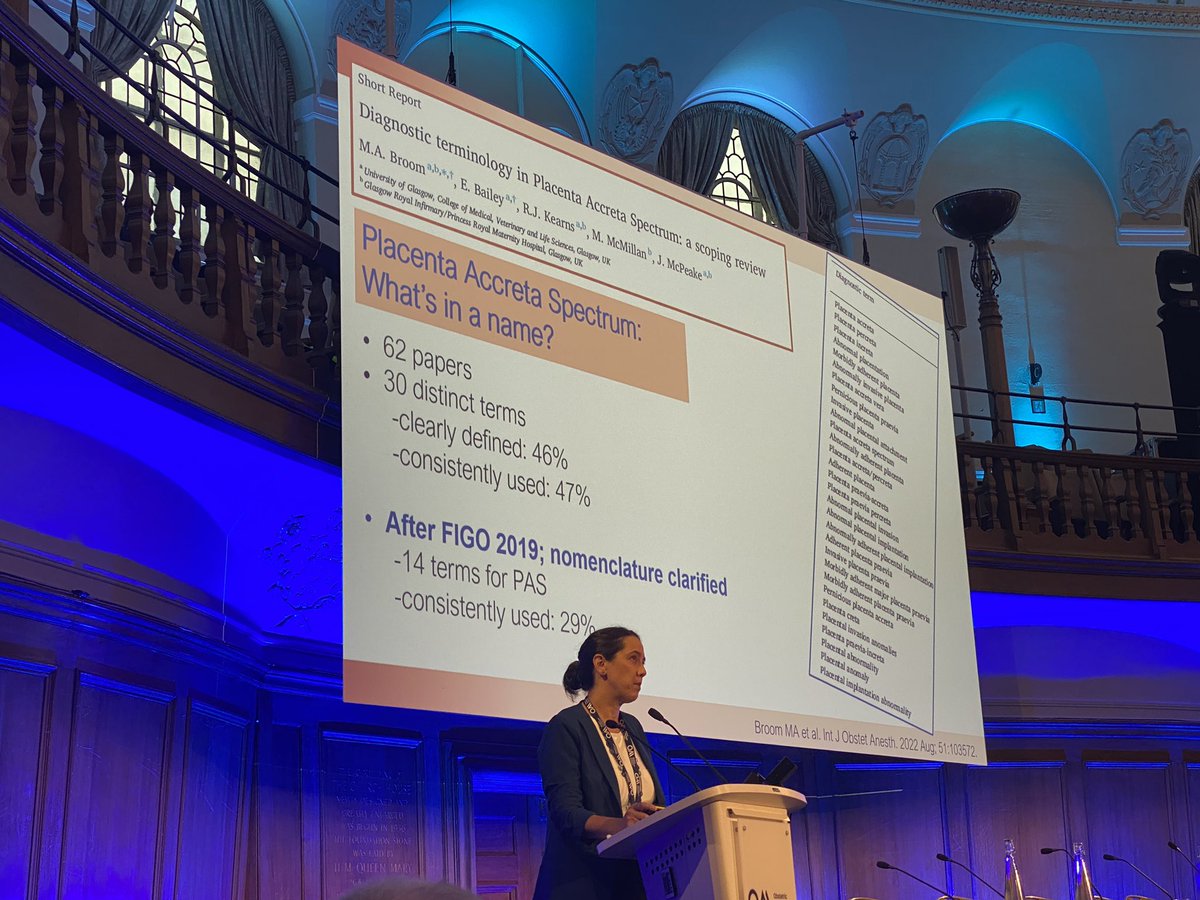 @FarberMichaela discusses placenta accreta disorder - does inconsistent nomenclature limit progress in our understanding? 30 distinct terms identified in 62 papers @ArcBroom #OAA3dc2022