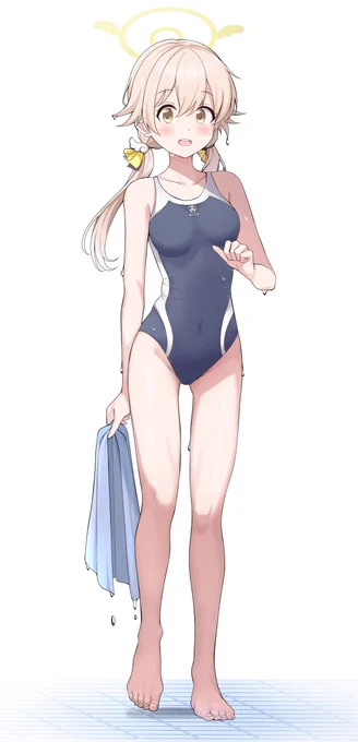 学校指定水着ヒフミのスラっとした体形いいよねって絵です 