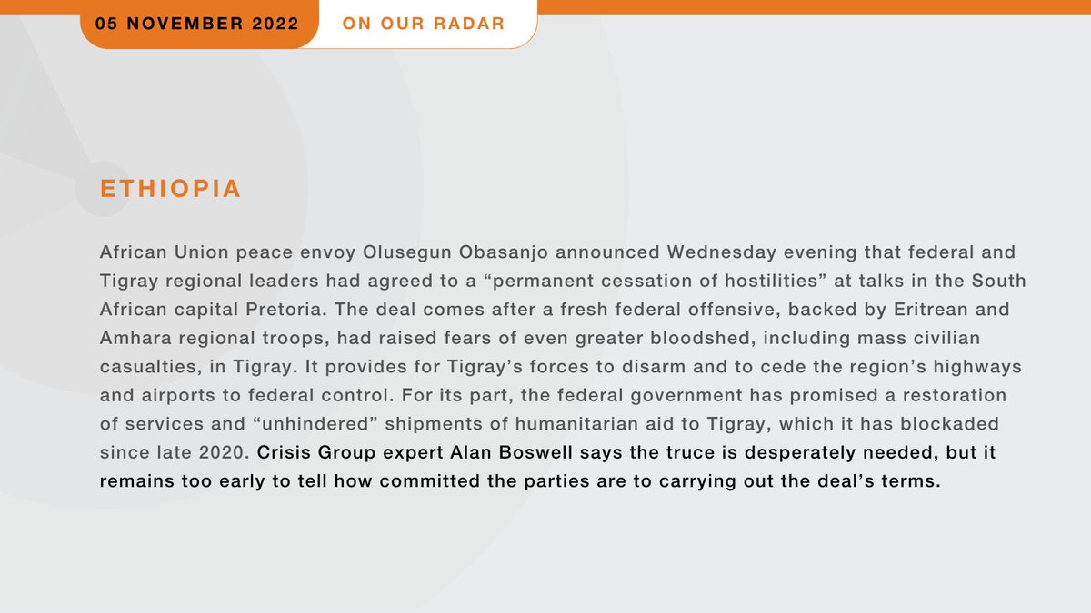 EroComfort's tweet photo. While the truce between the federal government in #Ethiopia and #Tigray is desperately needed, @AlanBoswell says it's too early to tell how committed the parties are to the truce. More on Alan’s thoughts on the truce in his 🧵 below ↓ [4/6]
https://t.co/wp2BQNDlfN https://t.co/9CqsBjT2Bw