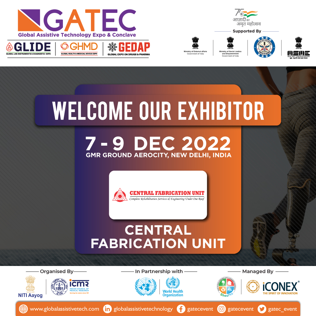 gatecevent's tweet photo. Global Assistive Technology Expo & Conclave Welcome Central Fabrication Unit as Exhibitor.
7-9 December 2022. | GMR Ground Aerocity, New Delhi, India
For Exhibitor Registration:- https://t.co/hXHPplbJeE
#gatec2022 #assisitivetechnology #exhibitor #conclave2022 #india https://t.co/Y1rkEXJjDL