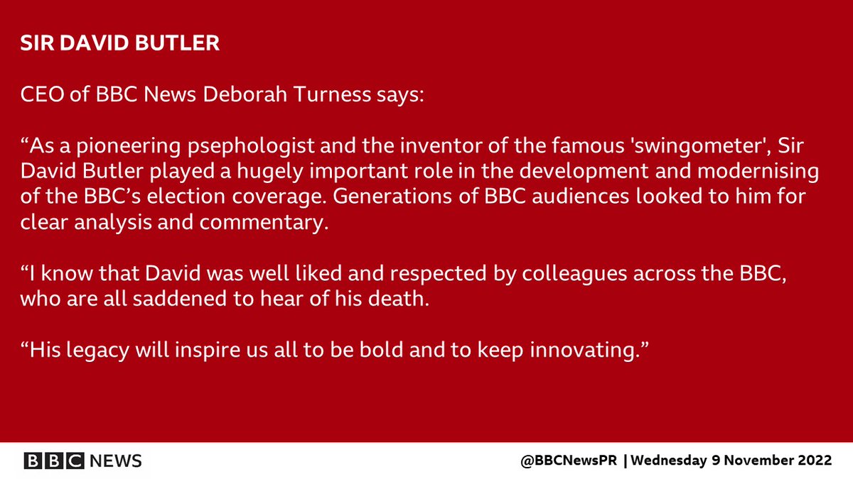 Statement from BBC News CEO @deborahturness on the death of Sir David Butler