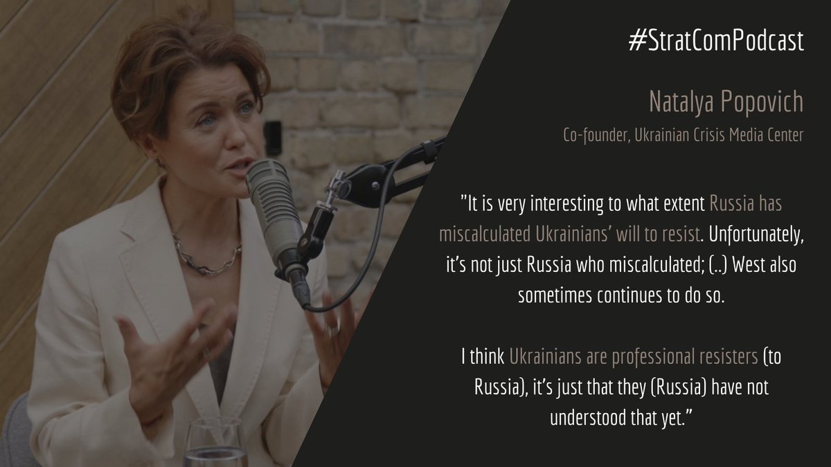 For Ukrainians 🇺🇦, war has already started in 2014 with annexation of Crimea, and they have been building military capacity, as well as capabilities in cognitive domain ever since. Listen to the latest episode of #StratComPodcast w/ Natalya Popovich here: spoti.fi/3UBuic2