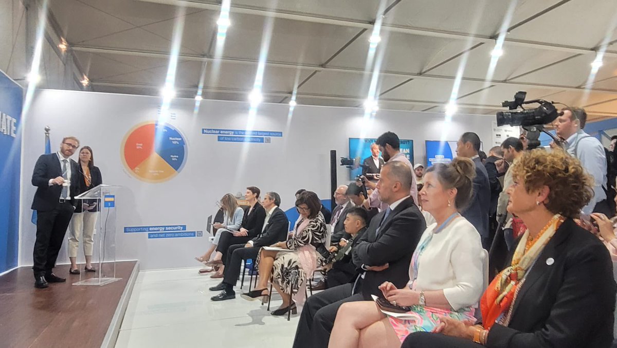 IYNC's tweet photo. โWe need work to make nuclear energy affordable for everyone and young generation is ready and willing to take a leading role in it,โ said Cristian Vega, #IYNC VP at @iaeaorg pavilion opening ceremony at #cop27 https://t.co/QwYsfDi00V