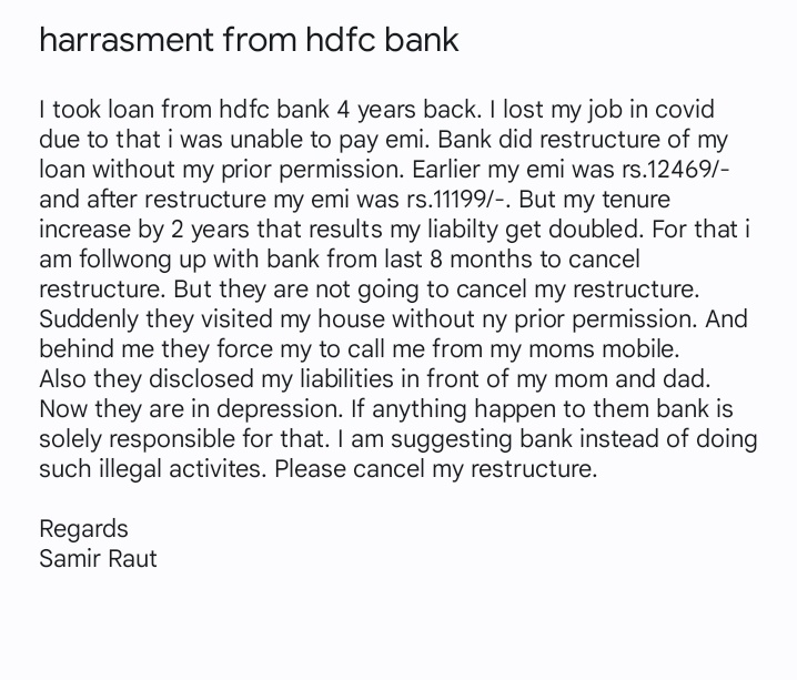 SamirRaut26's tweet photo. @HDFCBank_Cares @RBI @TOIIndiaNews @mumbaimirror @CMOMaharashtra @PMOIndia @CPMumbaiPolice @abpmajhatv @HarassmentDebt https://t.co/vIhttxPC1t