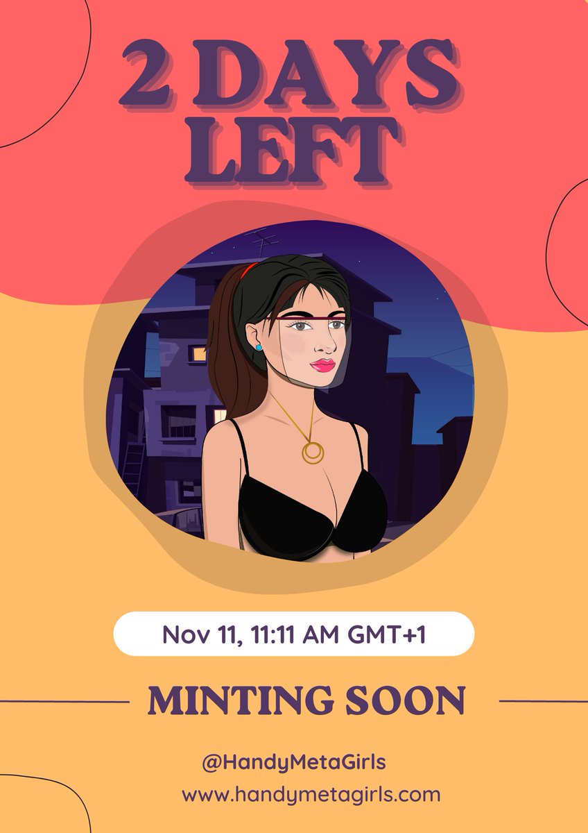 MINT WILL BE LIVE IN 2 DAYS! 🚨

November 11, 2022
11:11 AM GMT+1

Remember the date and time as we bring style and fashion into the web3 space! #NFT #NFTCommmunity #web3