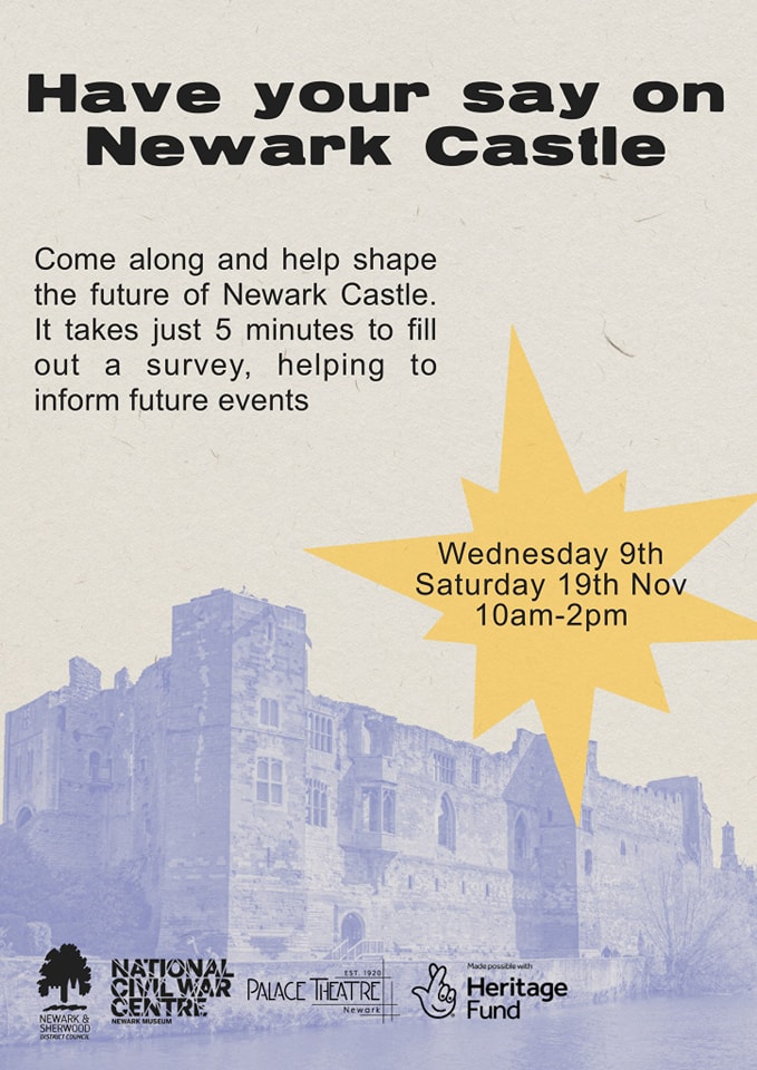 We'll be in the grounds from 10am to 2pm today asking you what you'd like to see at Newark Castle. Pop down to have your say and help shape the future of this much-loved monument.