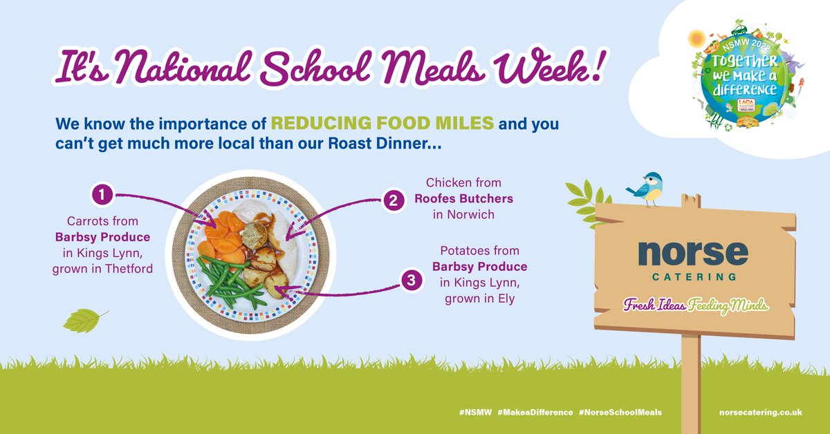 Day three of National School Meals Week and we are celebrating the 'local lunch'! We are proud to say that 80% of the food we source is from within East Anglia.
#NSMW22 #makeadifference #SchoolMeals
@NSMW @LACA_UK @JeanetteOrrey @LoveBritishFood
