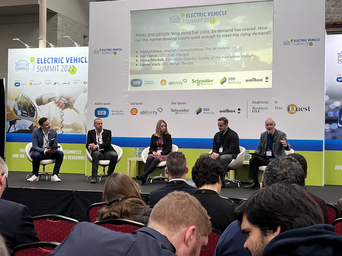 DonalMonaghan1's tweet photo. First panel discussion of the day looking at market supply and demand - how can the Irish market supply enough vehicles to meet increasing local requirements? A big topic to unpack with current challenges not looking to be overcome anytime soon #evsummit22 https://t.co/akIhEMXO18