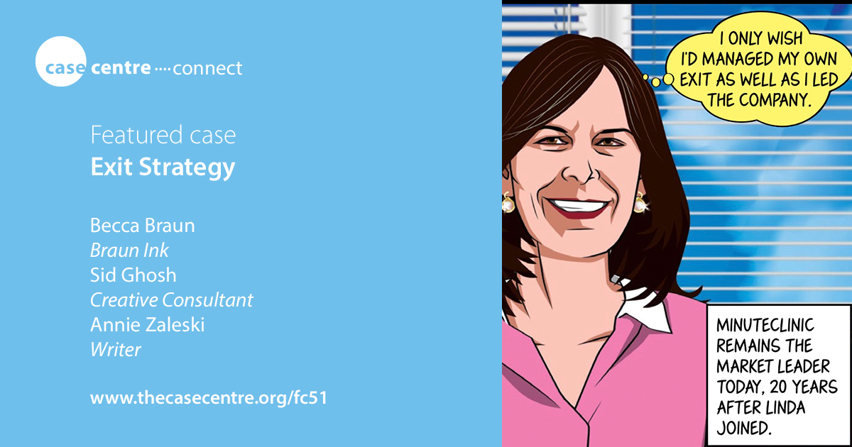 TheCaseCentre's tweet photo. Our first featured case is brought to you by @BraunInk.

In a graphic format case (with @imsidghosh and @anniezaleski) Rebecca Braun details Linda Hall's experience as CEO of @MinuteClinic, and what she would have done differently after her departure. 

👉 https://t.co/z3TPVGU9kA https://t.co/18X7OERPEK